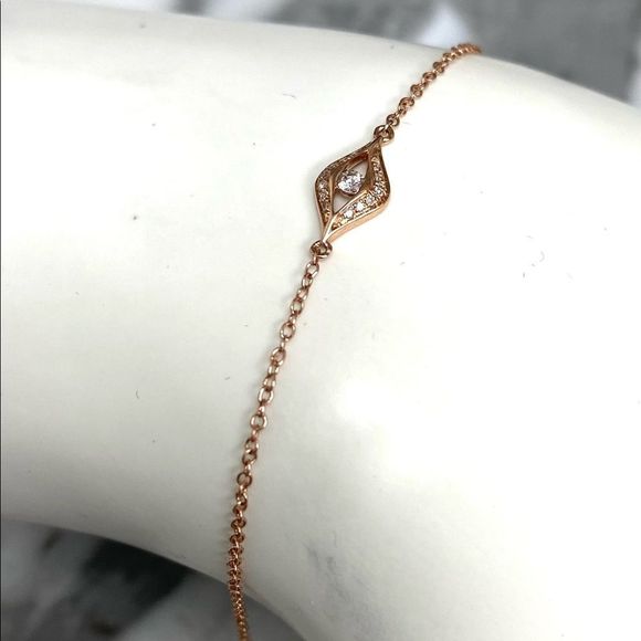 14K Solid Rose Gold Diamond Evil Eye Bracelet 🧿 - Picture 4 of 6